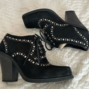 Jeffrey Campbell Ibiza Lace-Up Square-Black Studded Women's Heeled Shoe/Boots